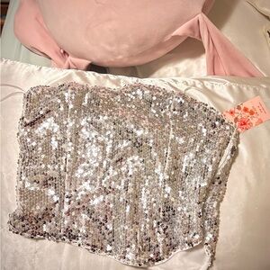 Silver Strapless Sequin Camisole